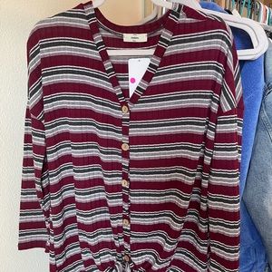 Red and green striped button-down shirt